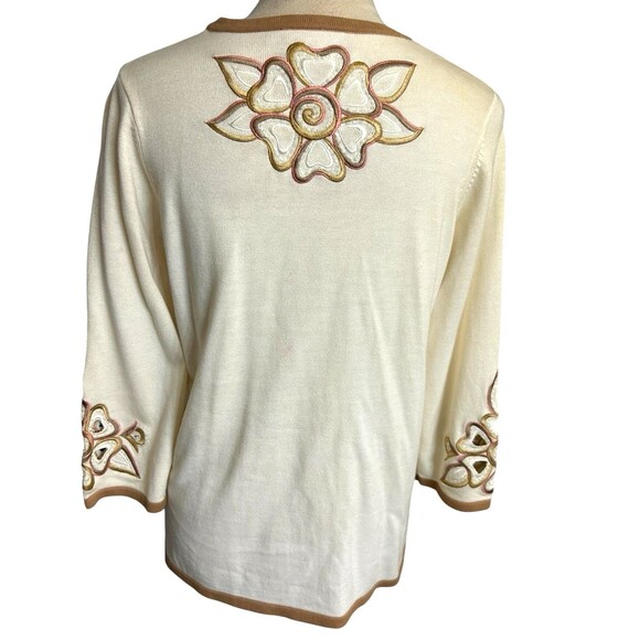 Bob Mackie Wearable Beige Button Up Embroidered Beaded Cardigan Sweater Women S - Picture 4 of 9